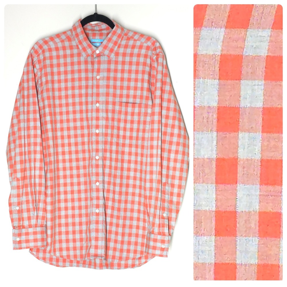 J Mclaughlin Men's Slim Fit Gingham Check Button Up Shirt Size L Classic‎ Preppy